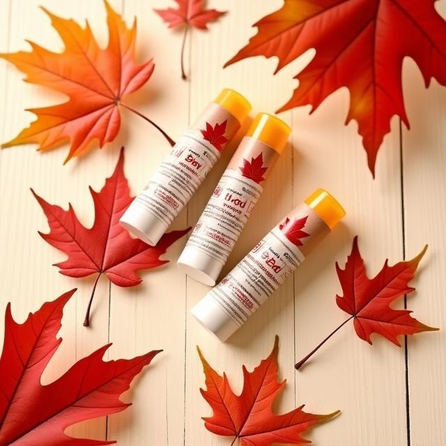 Maple Leaf Lip Balm tubes with maple leaves