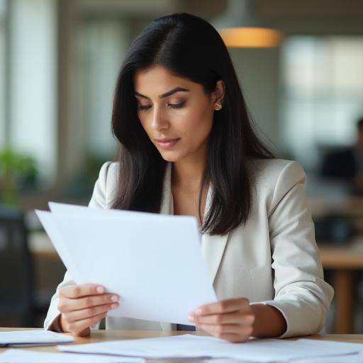 Maya Patel reviewing documents