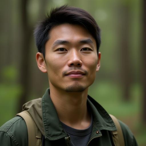 Noah Chen in a forest site visit